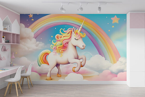 Unicornio con arco iris y nubes Unicornio con arco iris y nubes
