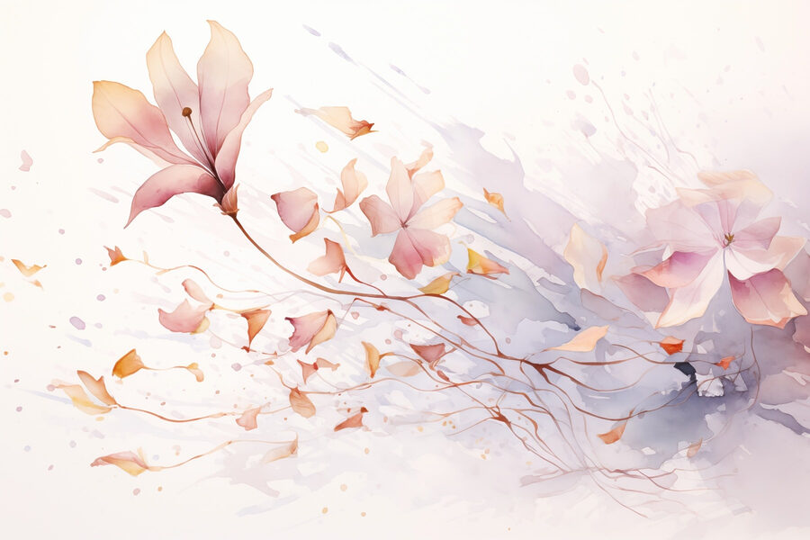 Acuarela de flores y hojas