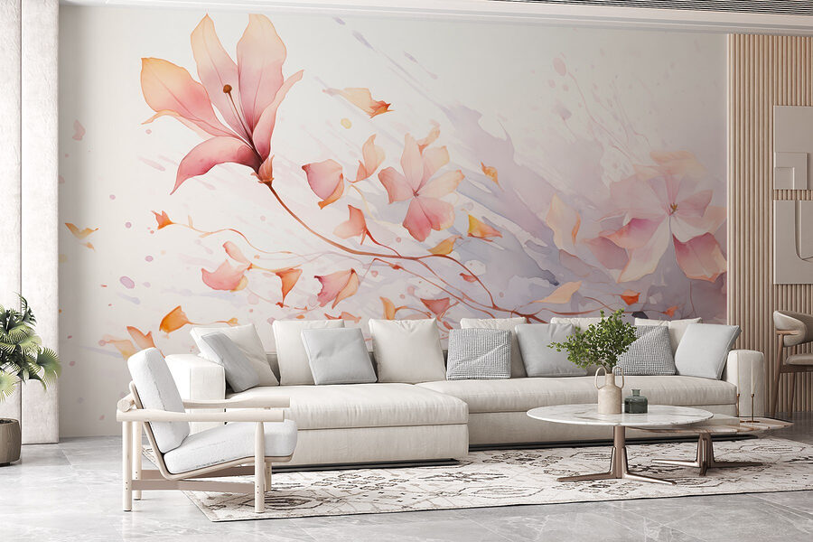 Acuarela de flores y hojas