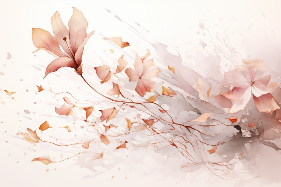 Pintura de flores y hojas