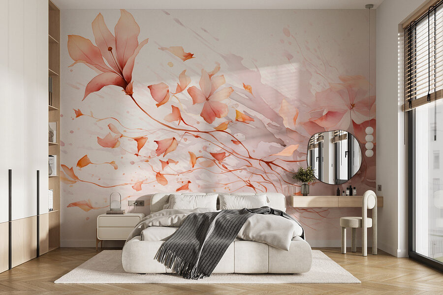 Pintura de flores y hojas