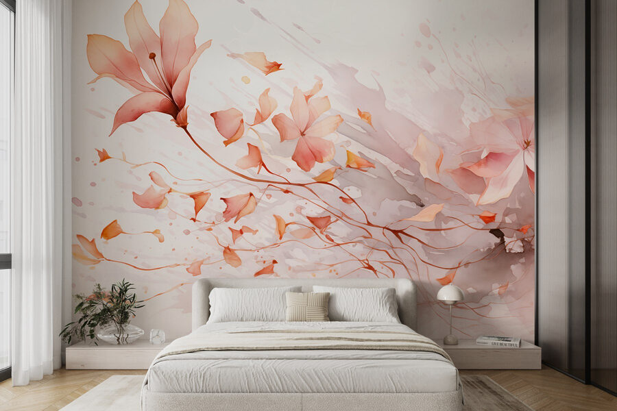 Pintura de flores y hojas