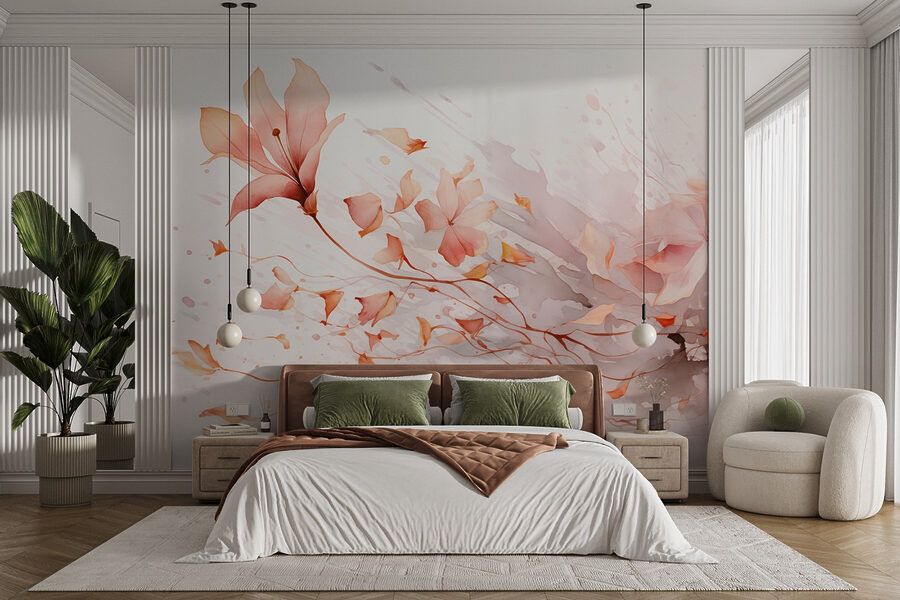 Pintura de flores y hojas