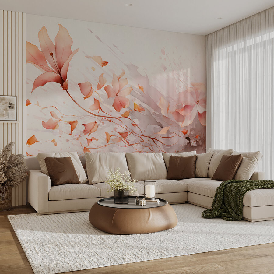 Pintura de flores y hojas