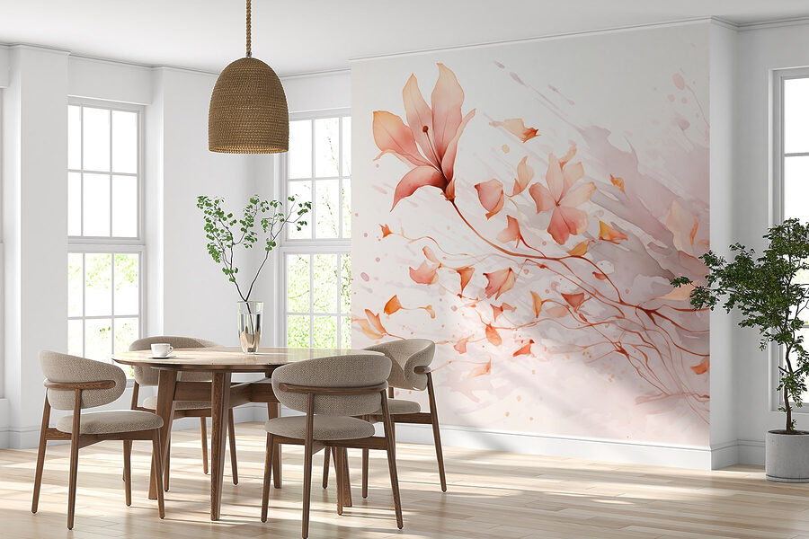 Pintura de flores y hojas
