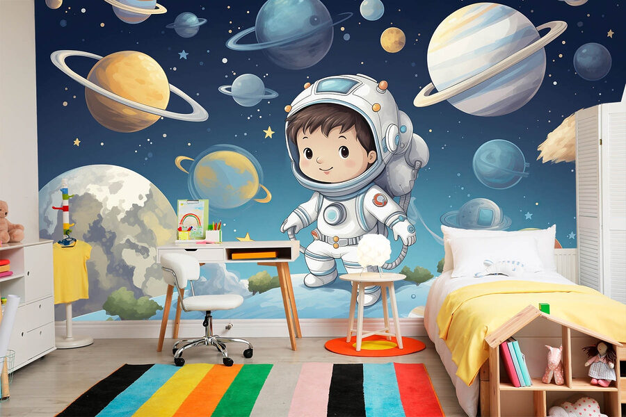 Dibujo animado de un niño con traje espacial