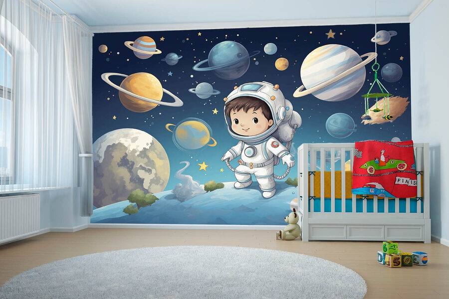 Dibujo animado de un niño con traje espacial