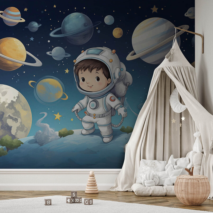 Dibujo animado de un niño con traje espacial