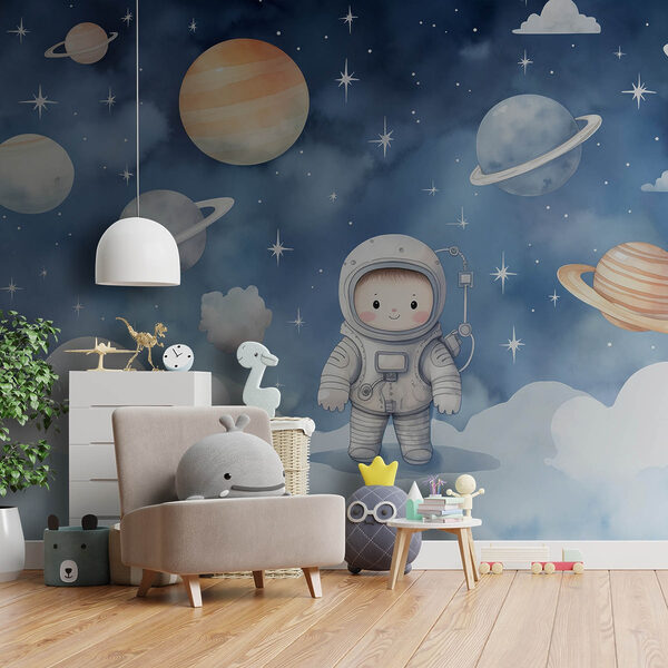 Dibujo animado de un niño en el espacio Dibujo animado de un niño en el espacio