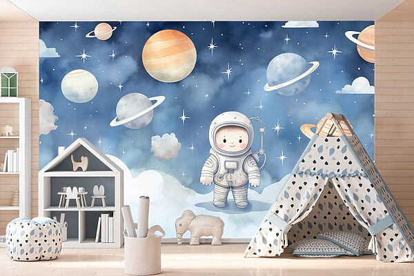 Dibujo animado de un niño en el espacio Dibujo animado de un niño en el espacio