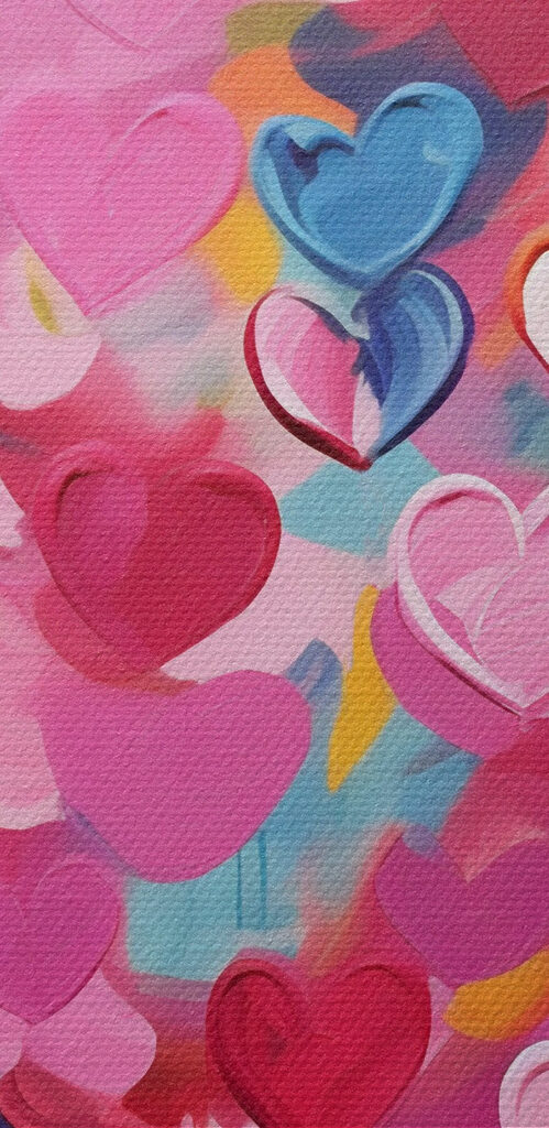 Painting of hearts on a blue background Painting of hearts on a blue background