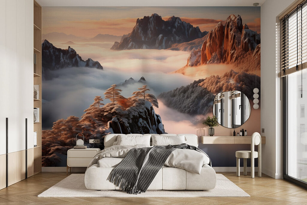 Mountain range with snow and clouds