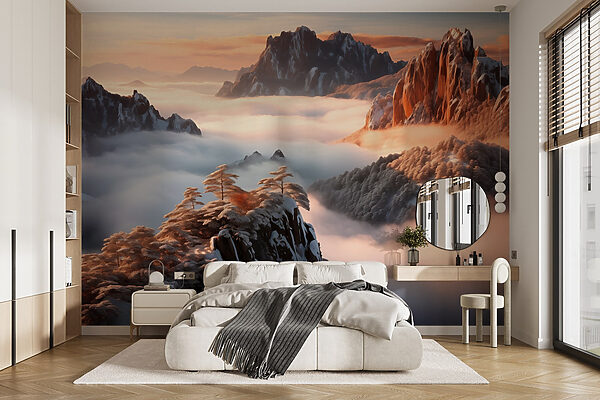 Mountain range with snow and clouds