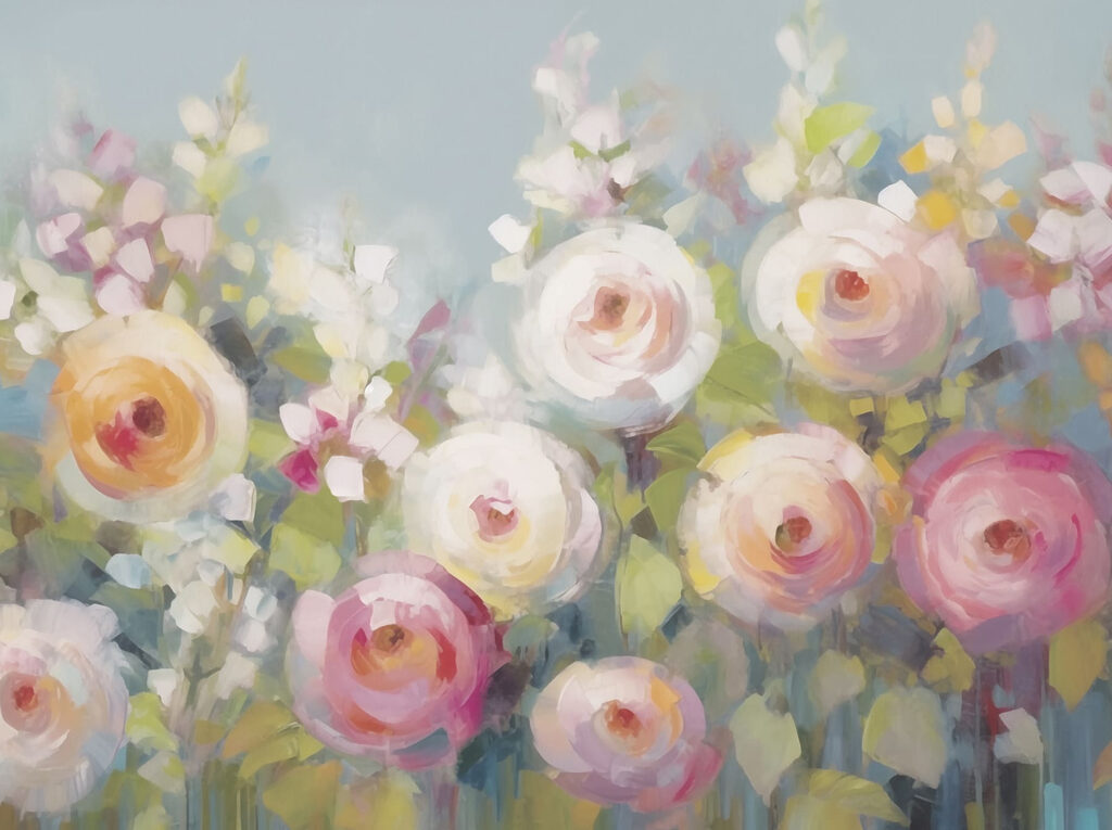 Pintura de flores sobre fondo azul Pintura de flores sobre fondo azul