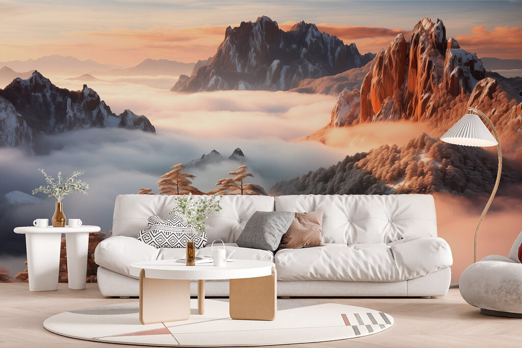 Mountain range with snow and clouds