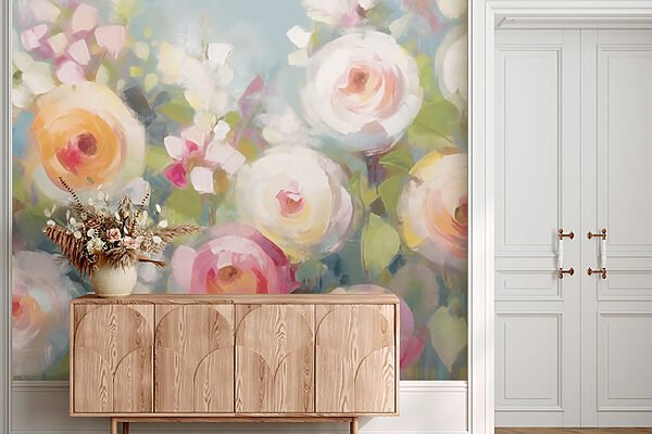 Pintura de flores sobre fondo azul Pintura de flores sobre fondo azul