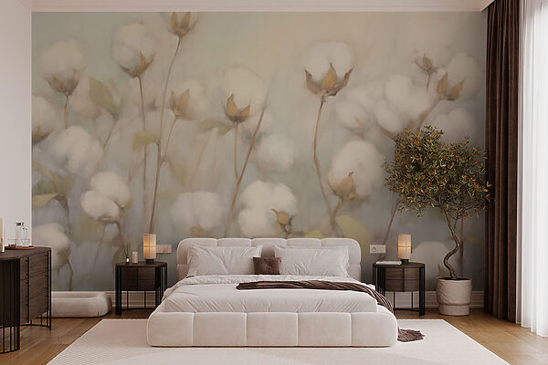 Fotomurales Fotomurales Pintura de flores de algodón (SKU: w03220)