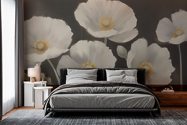 Fotomurales Fotomurales Pintura de flores blancas (SKU: w03227)