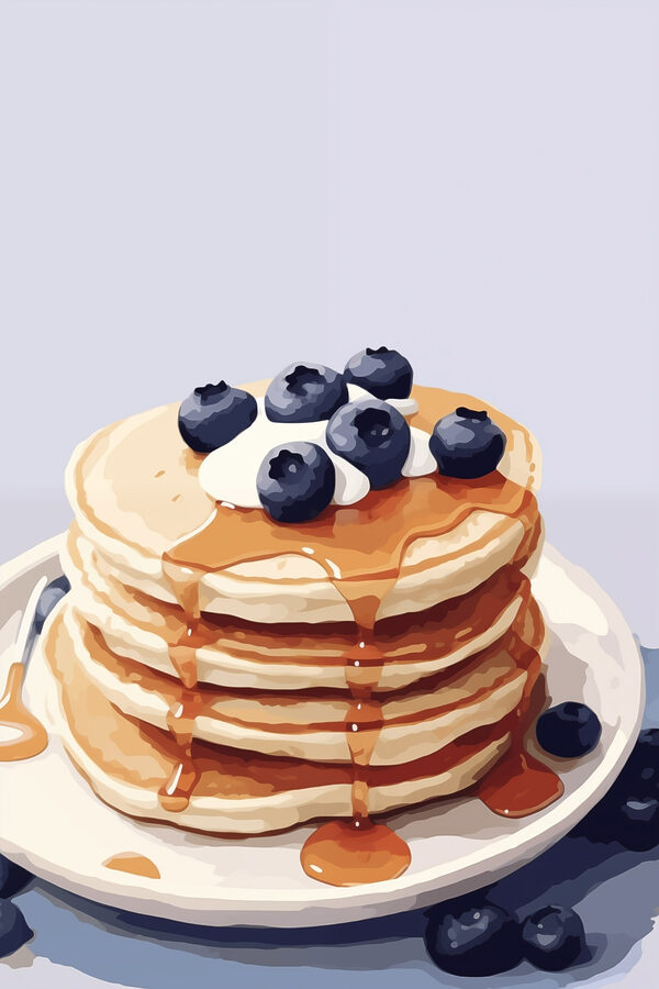 Stack of pancakes with blueberries and syrup on top Stack of pancakes with blueberries and syrup on top