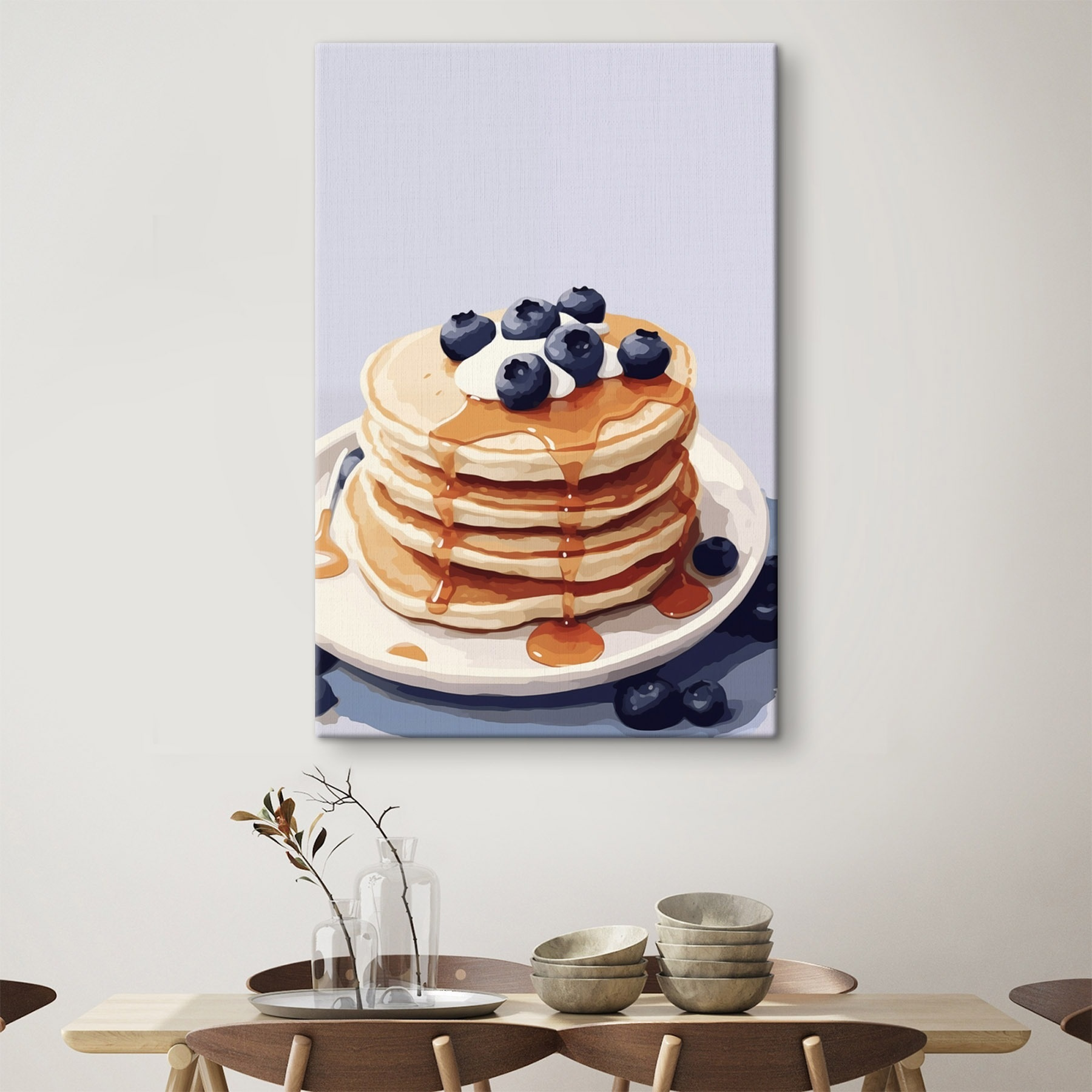 Stack of pancakes with blueberries and syrup on top Stack of pancakes with blueberries and syrup on top