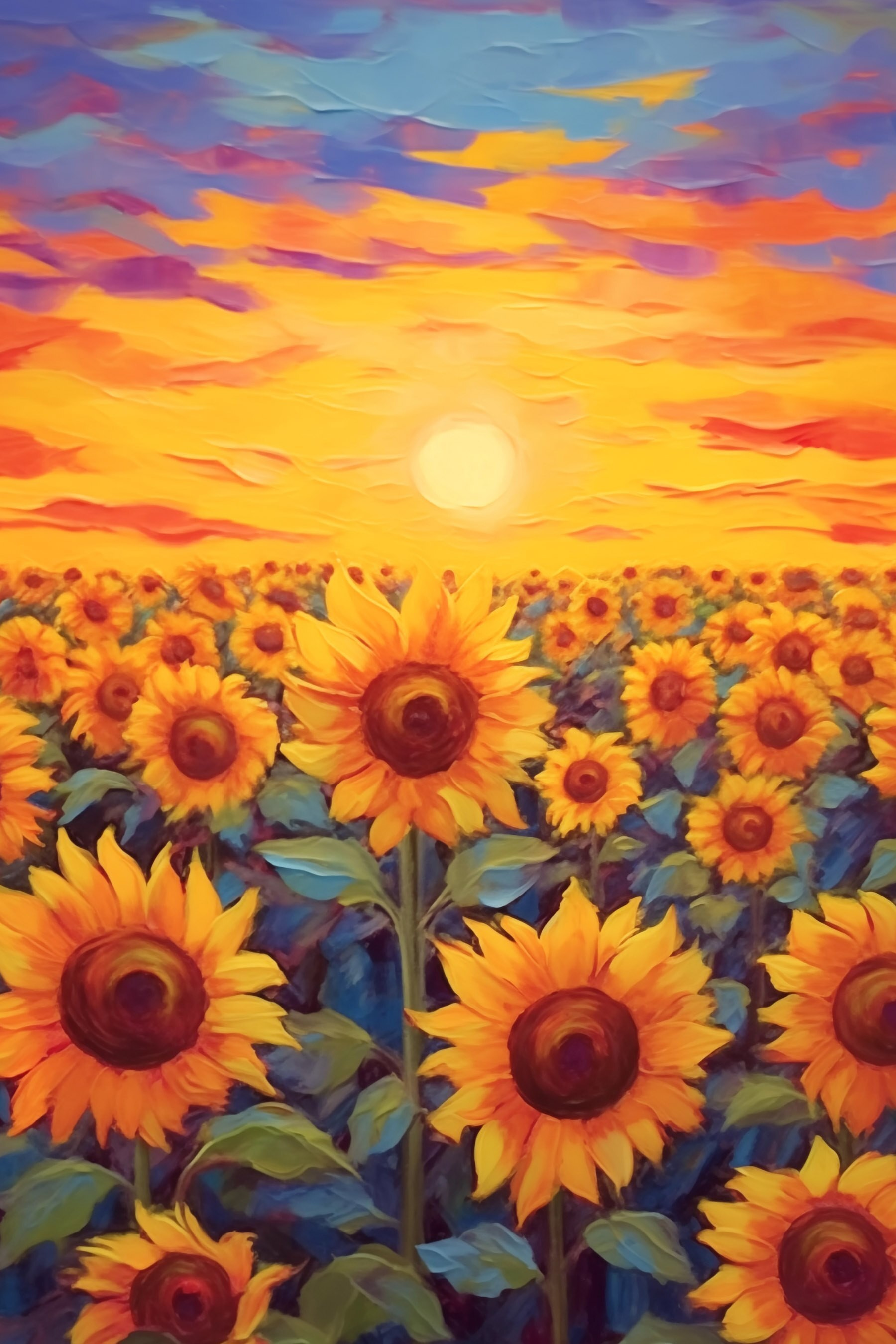 Painting of sunflowers in a field Painting of sunflowers in a field