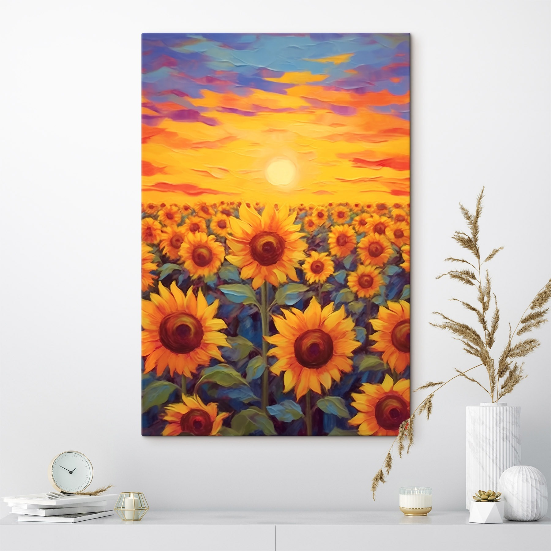 Painting of sunflowers in a field Painting of sunflowers in a field