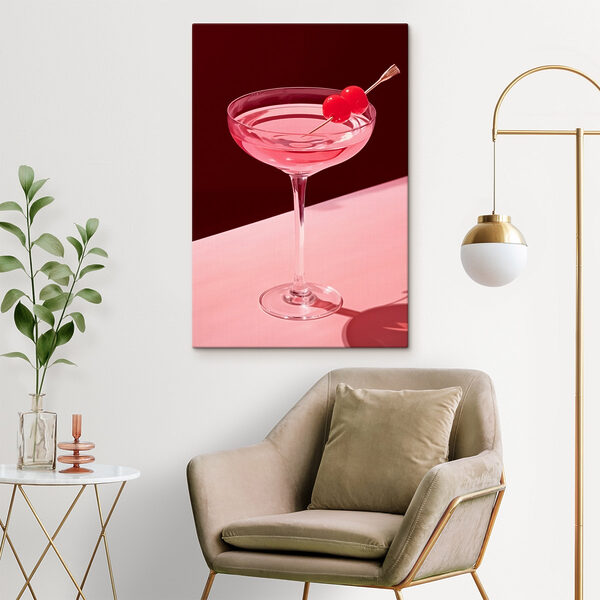 Vaso con líquido rosa y dos cerezas encima Cuadros Vaso con líquido rosa y dos cerezas encima