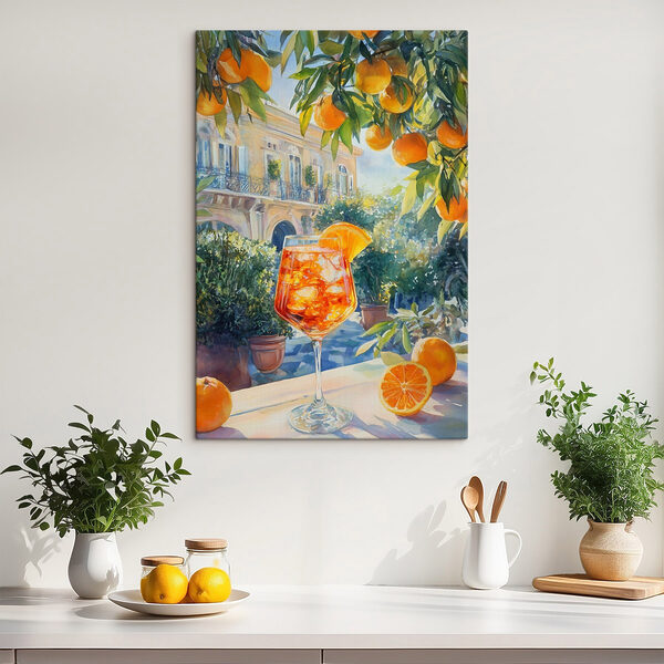Cuadros Cuadros Un vaso de zumo de naranja con naranjas al fondo (SKU: s43061)