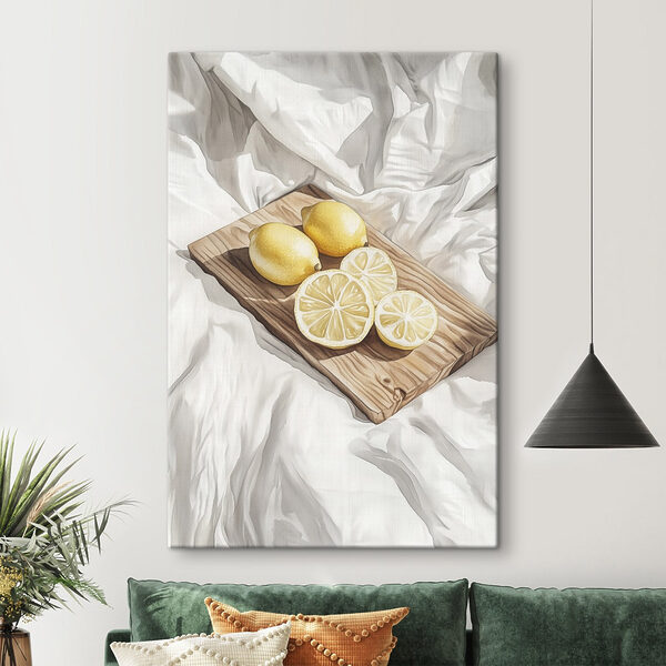 Limones y rodajas sobre una tabla de madera Cuadros Limones y rodajas sobre una tabla de madera