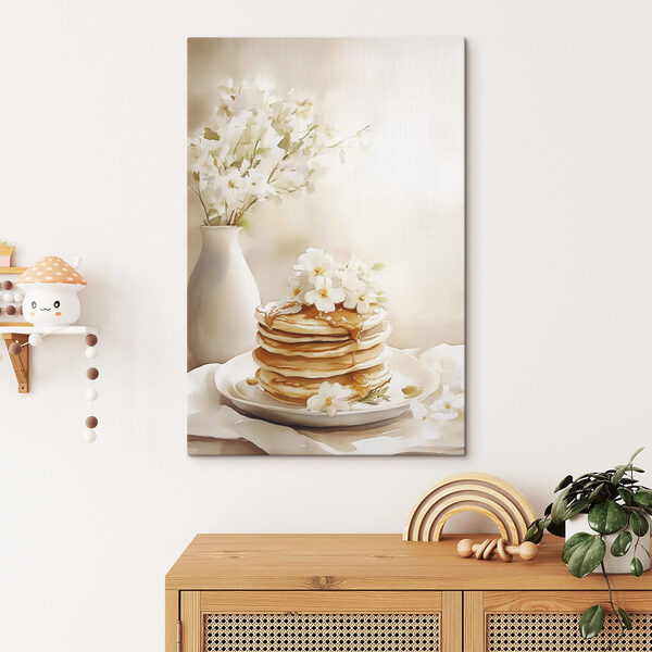 Stack of pancakes with flowers on top