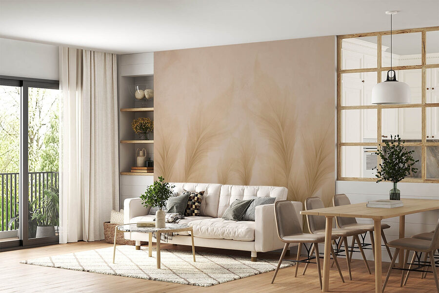 Grupo de plumas sobre fondo beige