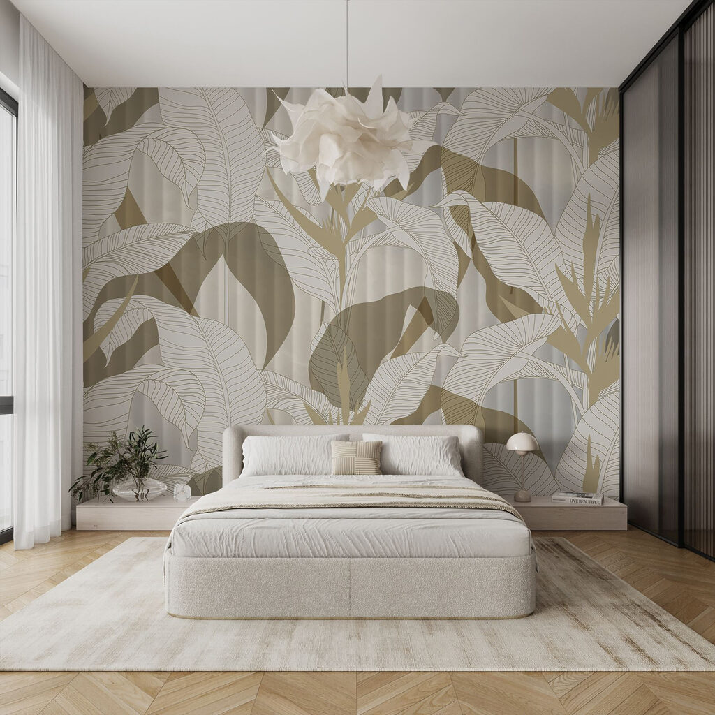 Wallpaper with leaves and flowers Wallpaper with leaves and flowers