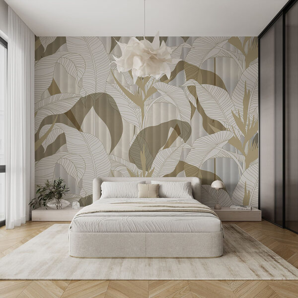 Wallpaper with leaves and flowers Wallpaper with leaves and flowers
