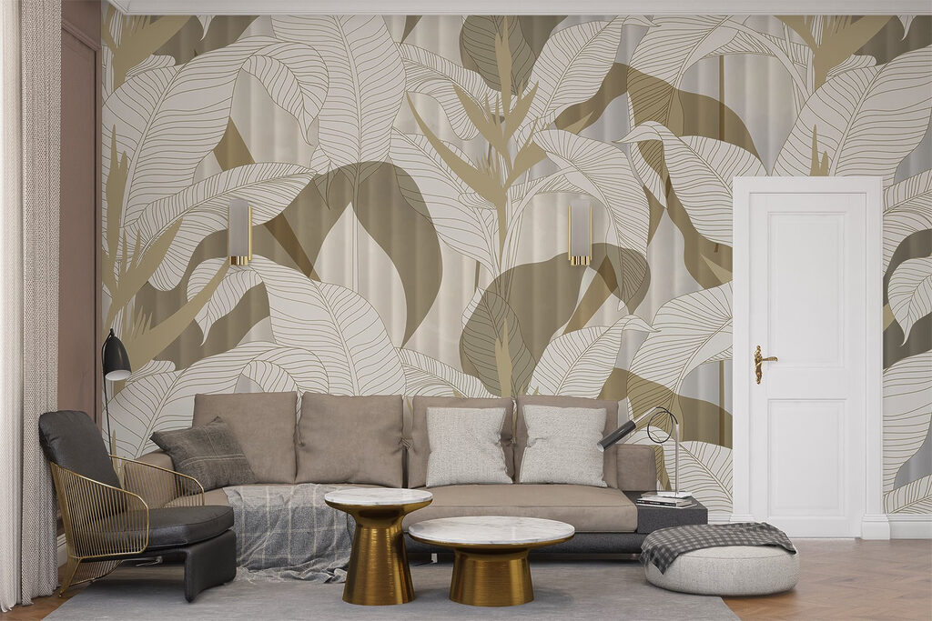 Wallpaper with leaves and flowers Wallpaper with leaves and flowers