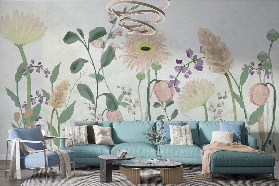 Pintura de flores y hojas