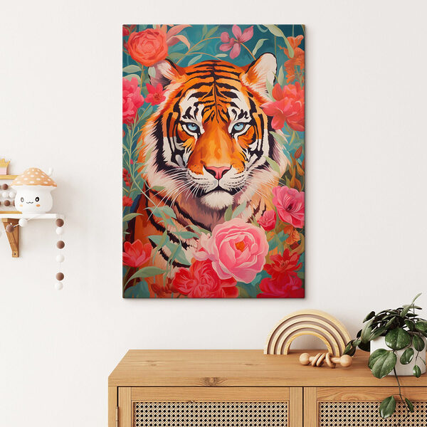 Cuadros Cuadro de un tigre rodeado de flores (SKU: s43132) Cuadros Cuadros Cuadro de un tigre rodeado de flores (SKU: s43132)