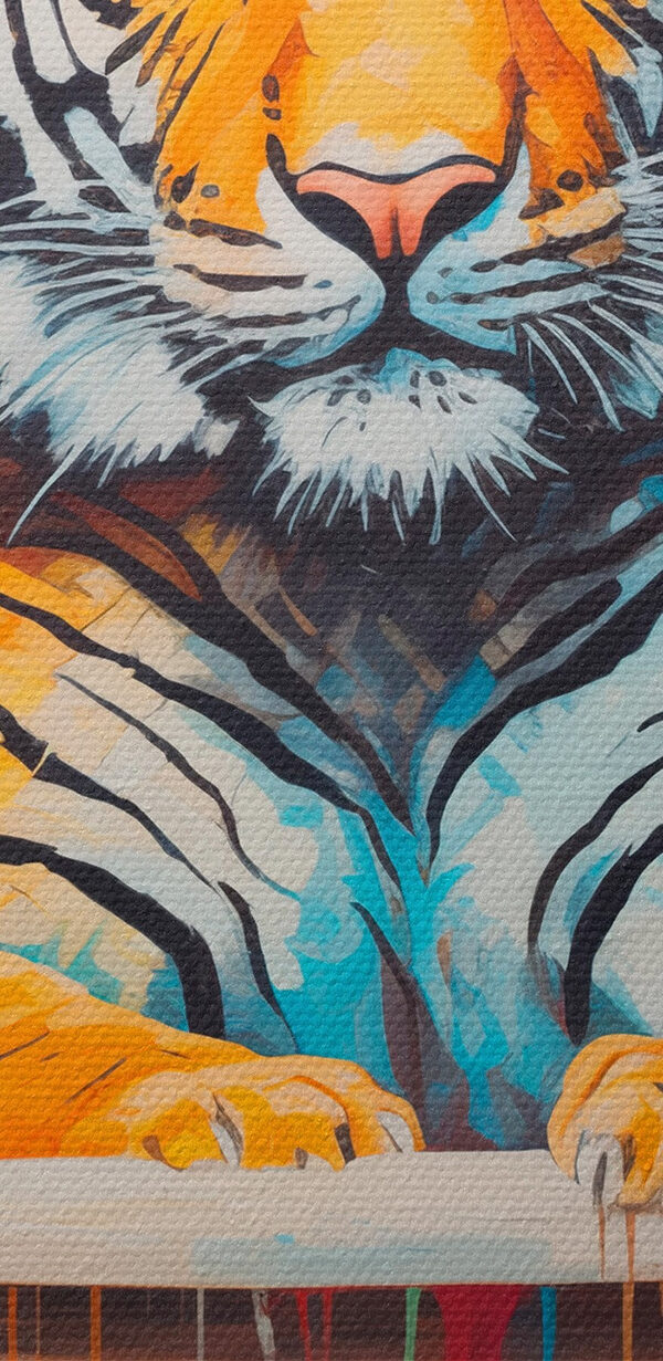 Painting of a tiger in a flowered tub Painting of a tiger in a flowered tub