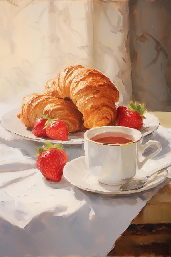 Croissant and strawberries on a plate