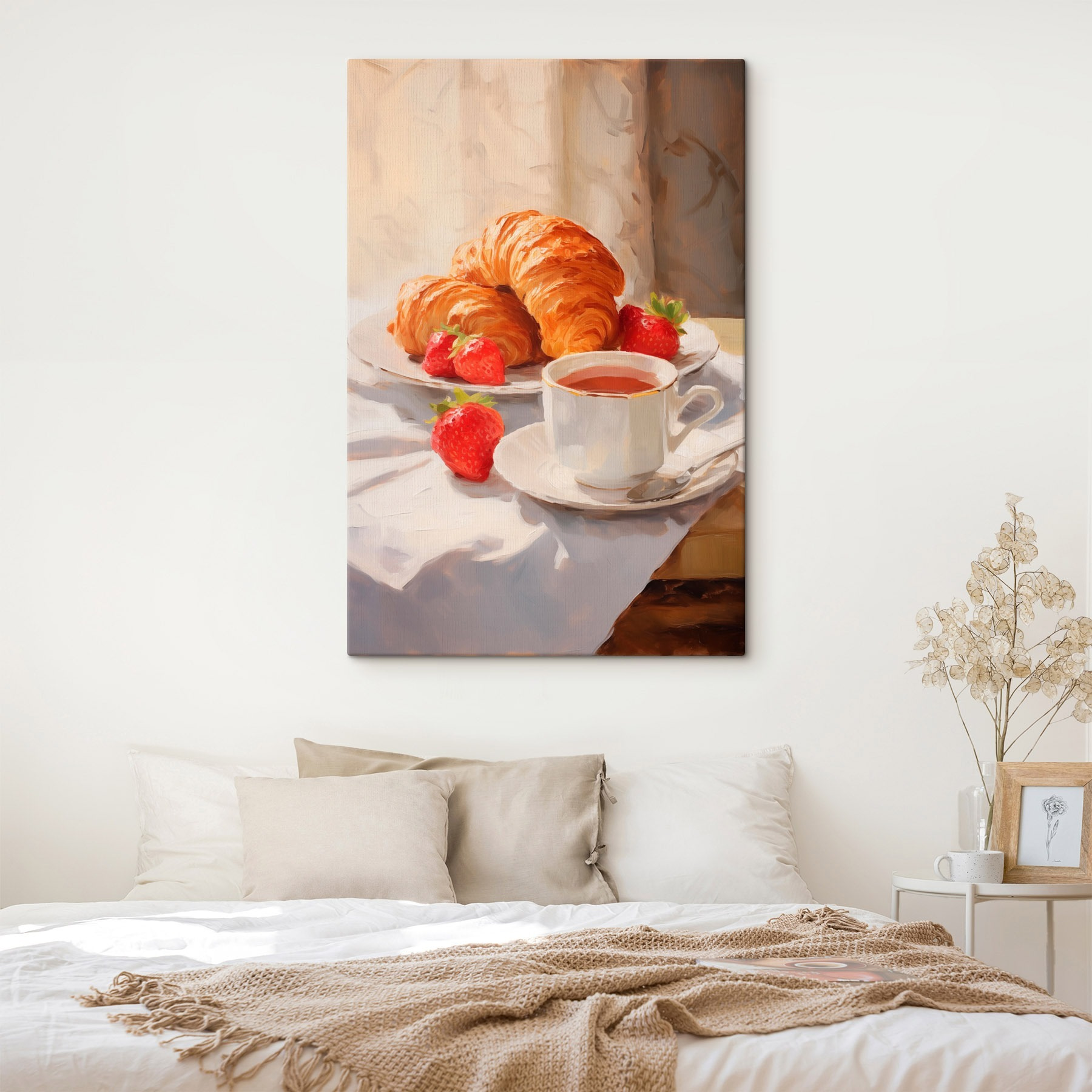 Croissant and strawberries on a plate