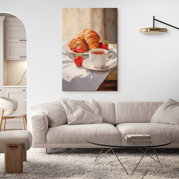 Croissant and strawberries on a plate