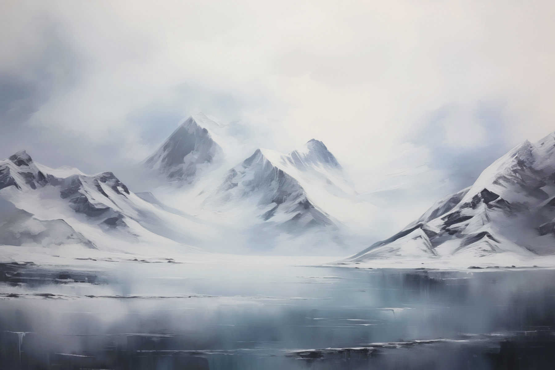 Snowy mountain range and a body of water Snowy mountain range and a body of water