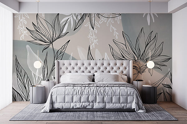 Fotomurales Fotomurales Dibujo de flores y hojas (SKU: w08865)