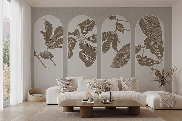 Group of white and brown floral designs