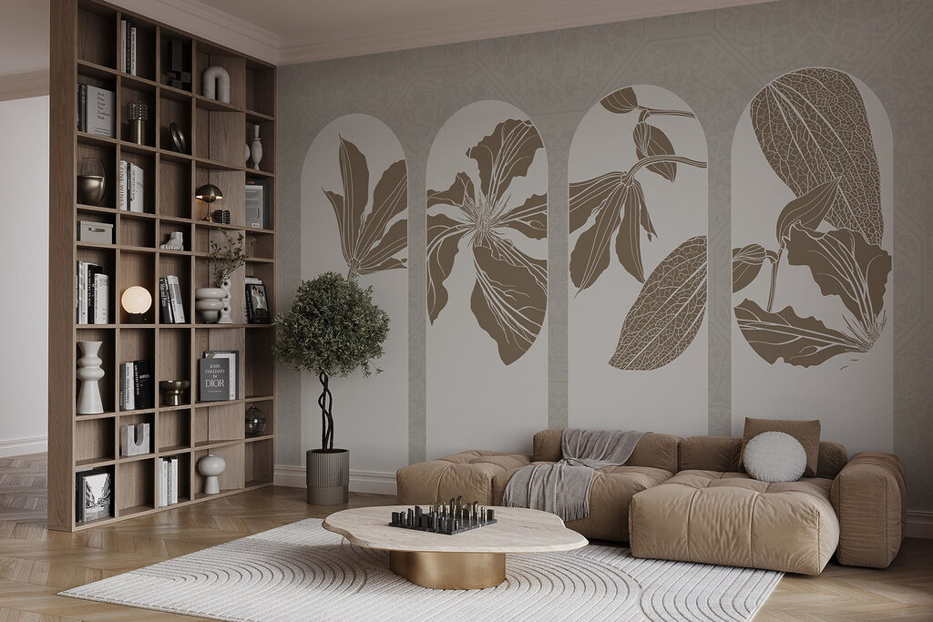 Group of white and brown floral designs