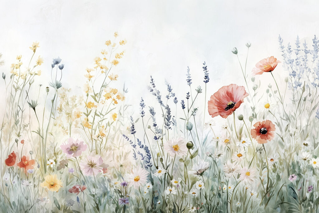 Pintura de flores en un campo Pintura de flores en un campo