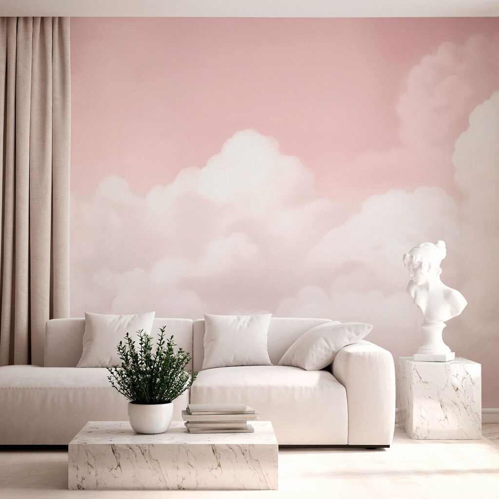 Pink sky with clouds