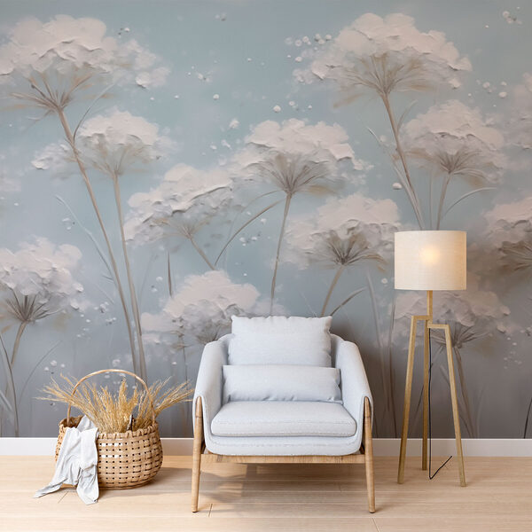 Fotomurales Fotomurales Pintura de flores sobre fondo azul (SKU: w03304)