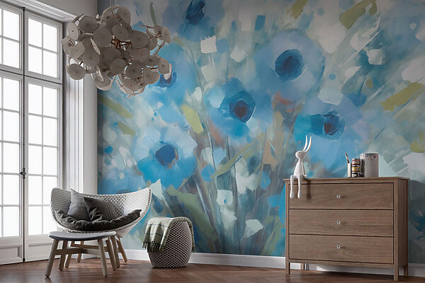 Fotomurales Fotomurales Pintura de flores azules (SKU: w03308)