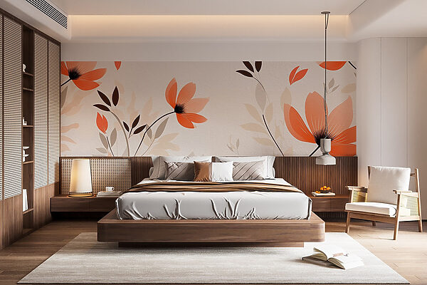 Fotomurales Fotomurales Papel pintado con flores y hojas (SKU: w08850)