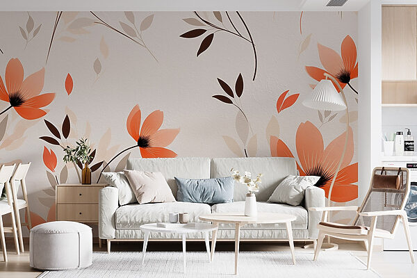 Wallpaper with flowers and leaves